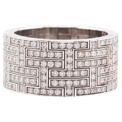 Hermes Kilim Pave Diamond 18k White Gold Wide Band Ring Size 58 8.25