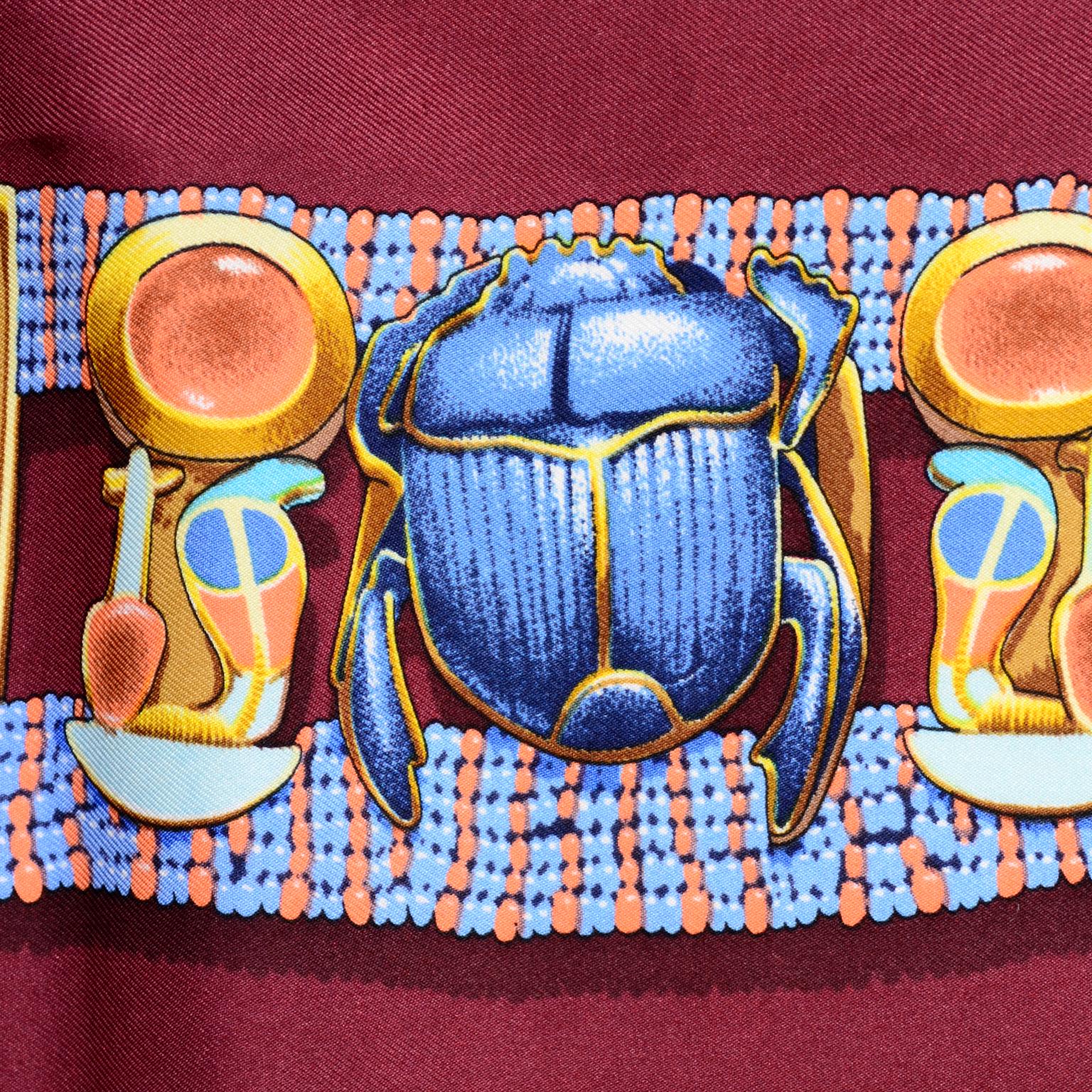 Hermes King Tut Tutankhamun Burgundy Silk Scarf by Vladimir Rybaltchenko in 1976 1