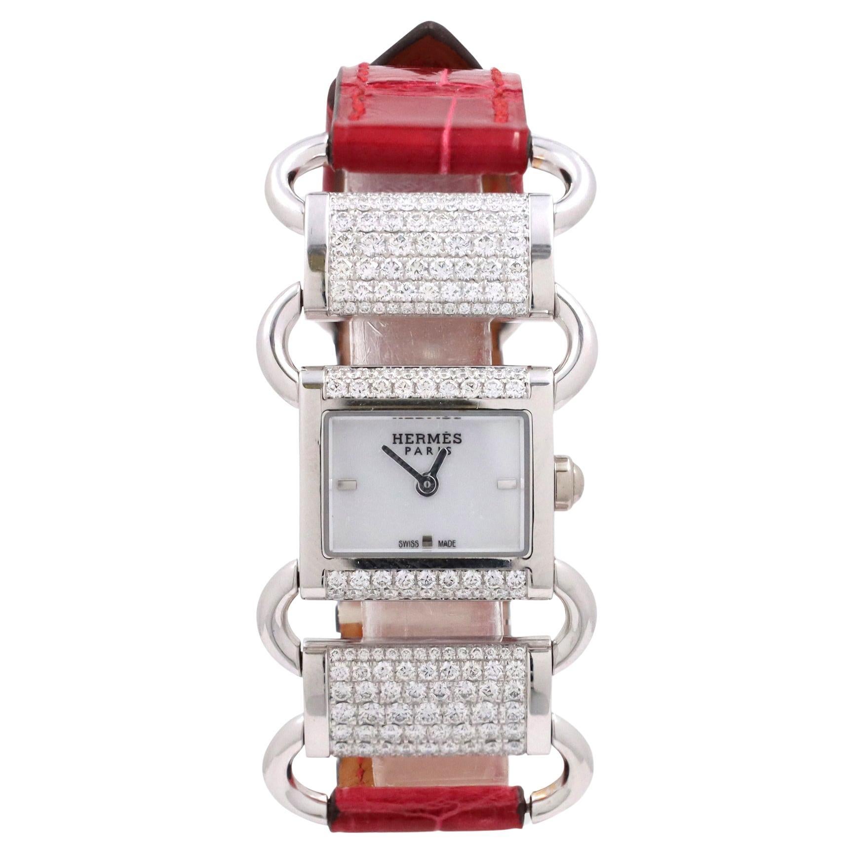 Hermès 'Klikti' White Gold and Diamond Women's Watch