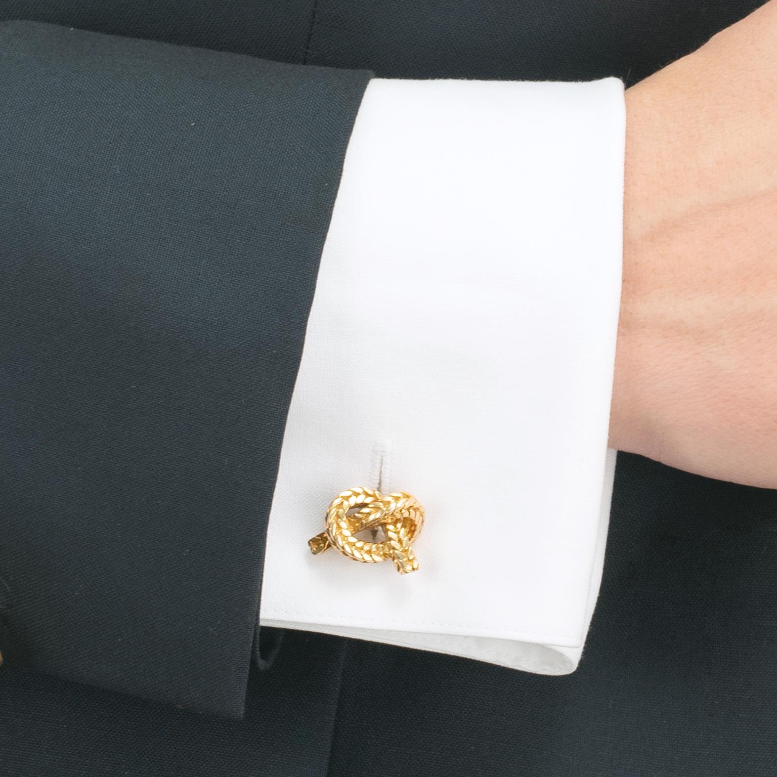 Circa 1970s, Hermes, French.  Redolent of their penchant for all things nautical, these knot motif cufflinks are iconic Hermes at their most stylish. Beautifully made, they are in excellent condition. 
	
Remark: “Cufflinks telegraph personal style.”
