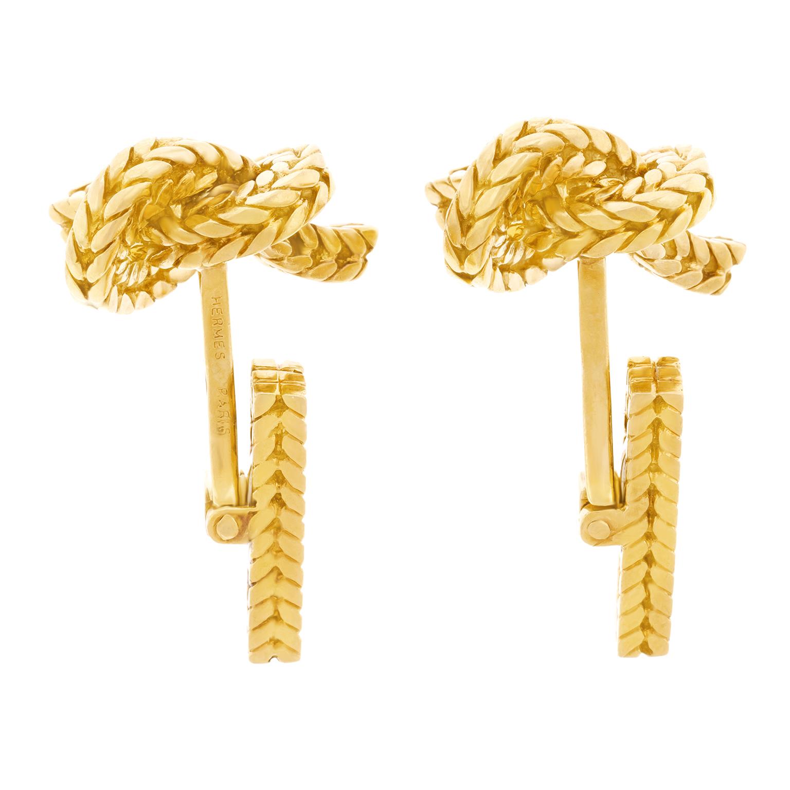 Women's or Men's Hermes Knot Motif Gold Cufflinks