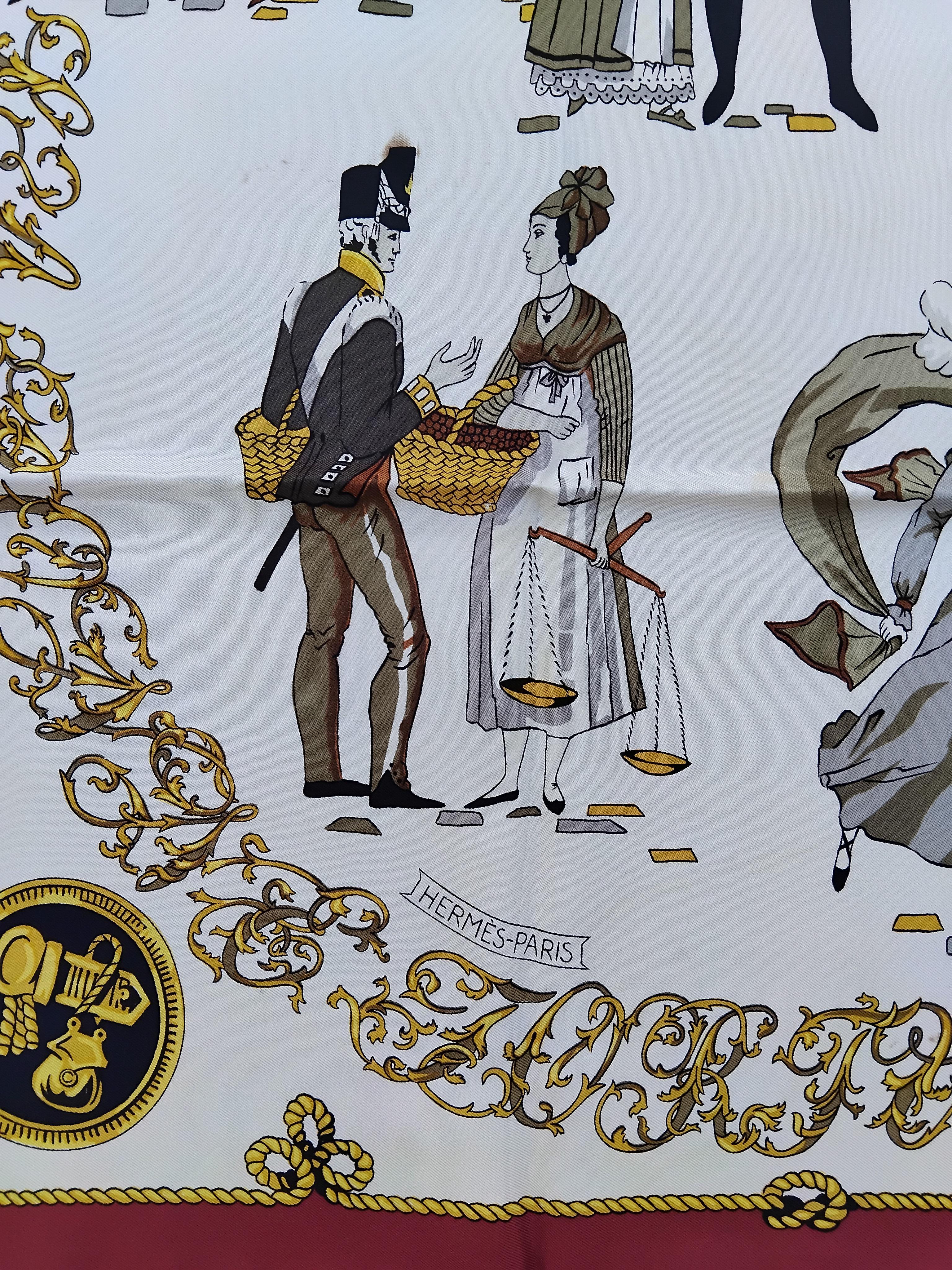 Gray Hermès La Bonne Fortune Françoise Heron Silk Scarf 1968 35' For Sale