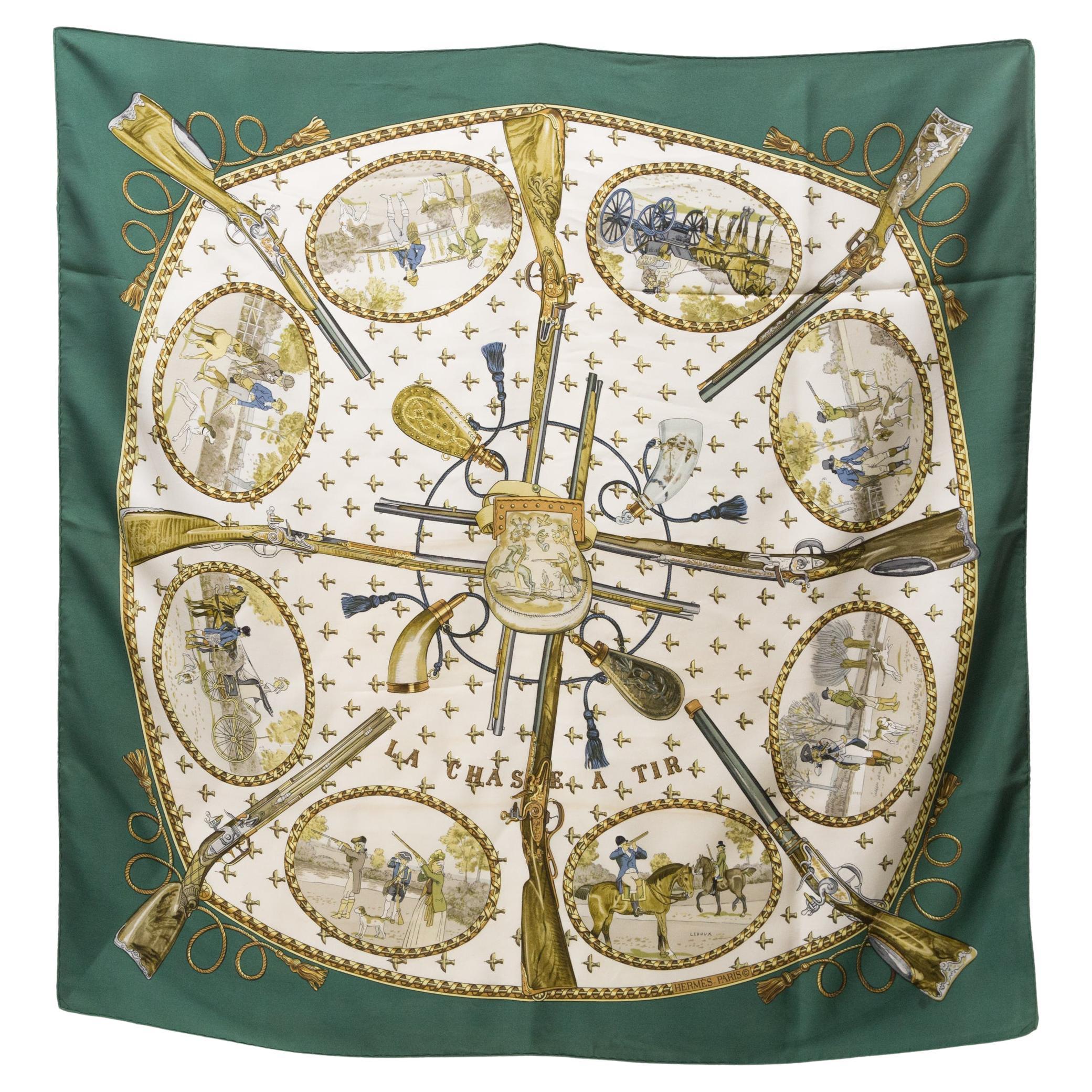 Hermes La Chasse A Tir by P Ledoux Silk Scarf For Sale