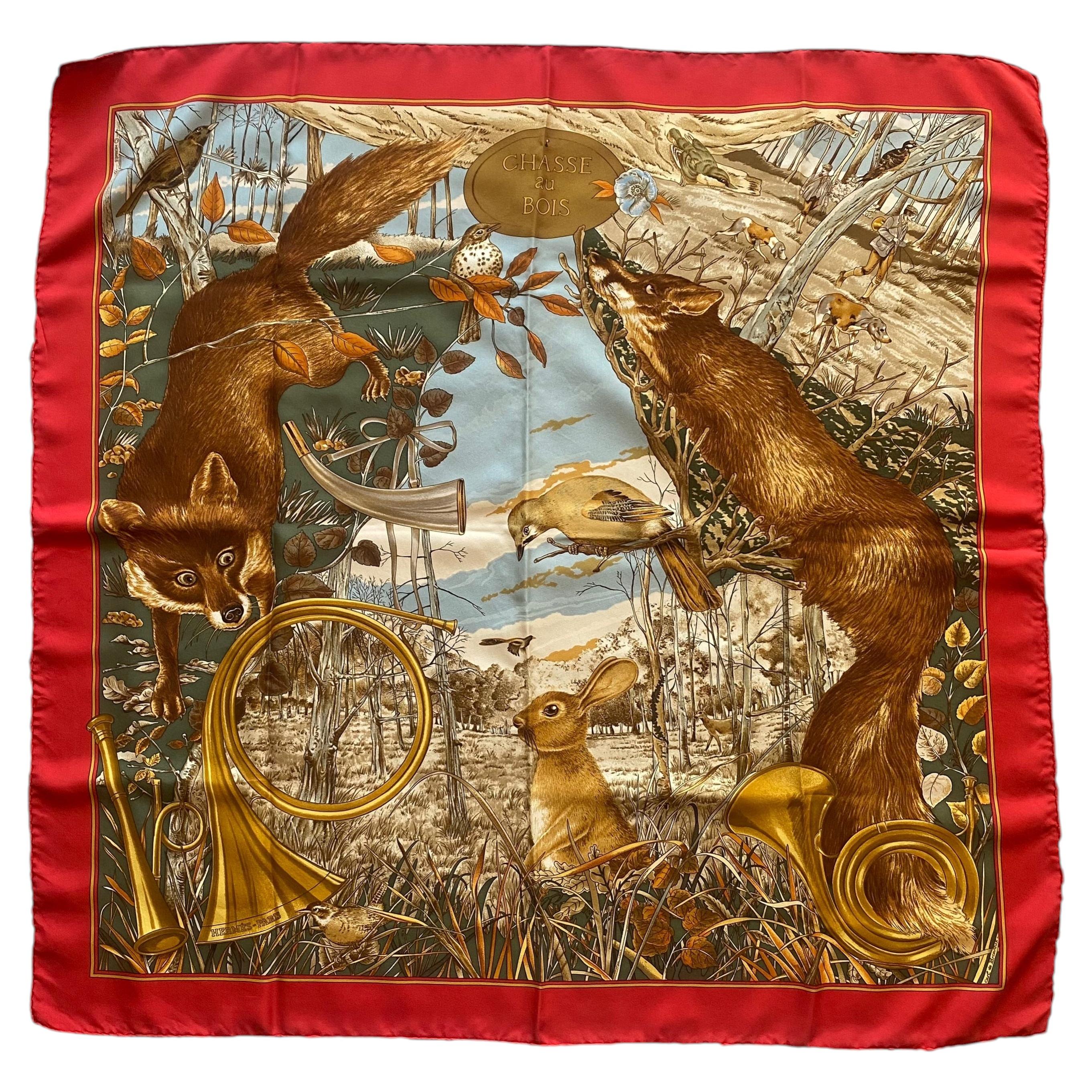 Hermes La Chasse aux Bois Silk Scarf - With Box. For Sale