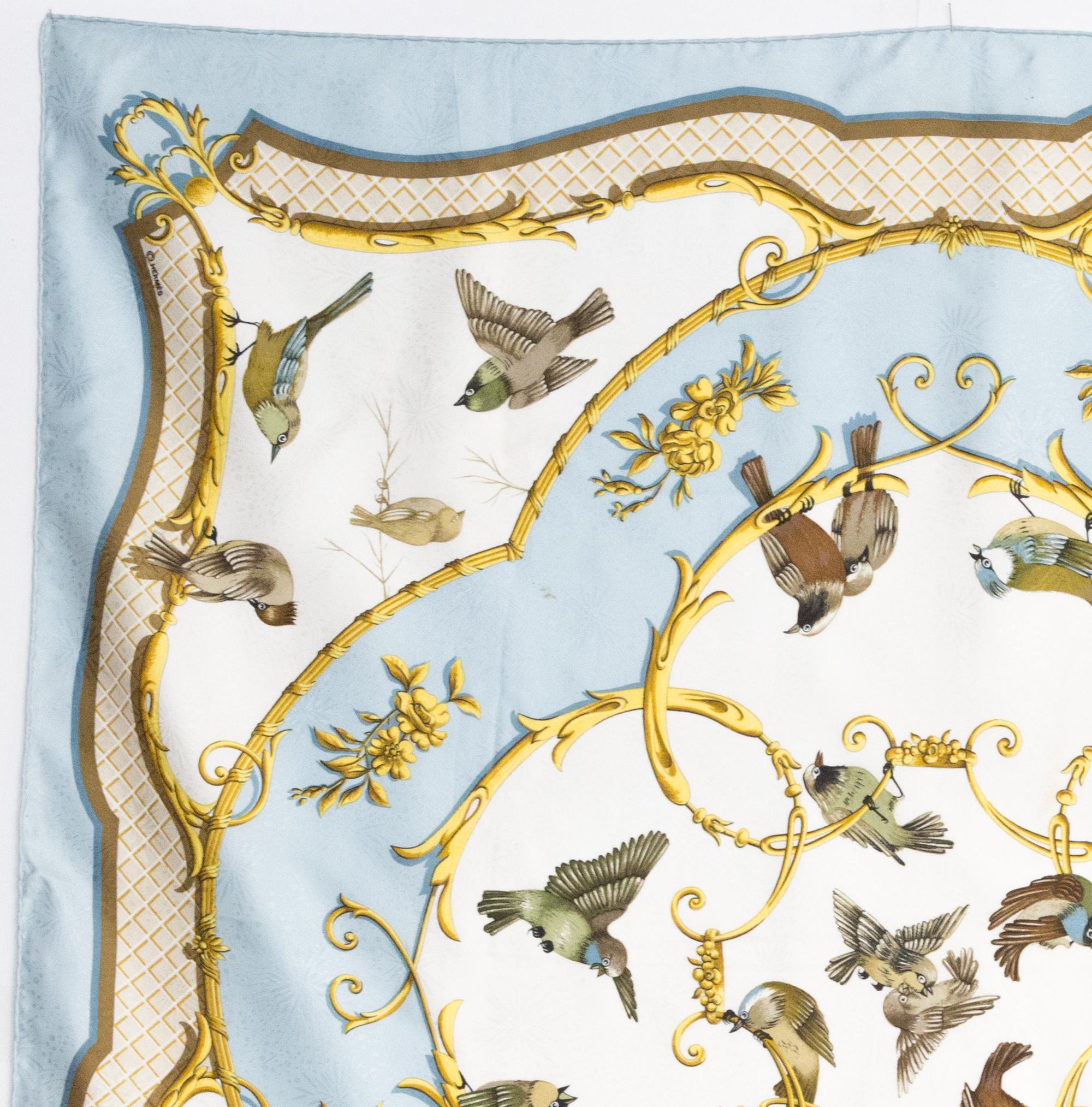 Gray Hermes La Cle Des Champs by Françoise Faconnet Silk Scarf
