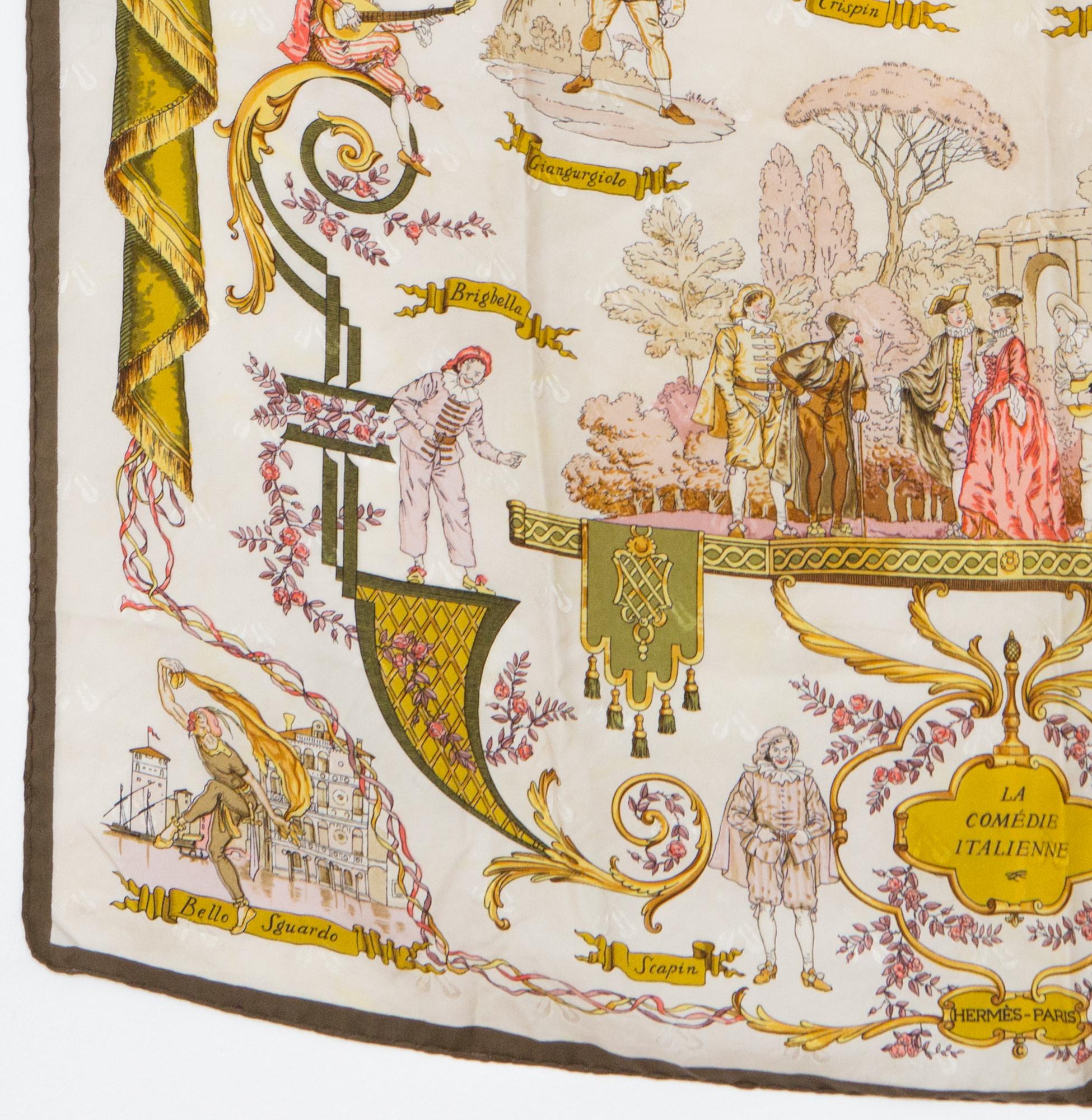Women's or Men's Hermes La Comédie Italienne by Philippe Ledoux Silk Scarf