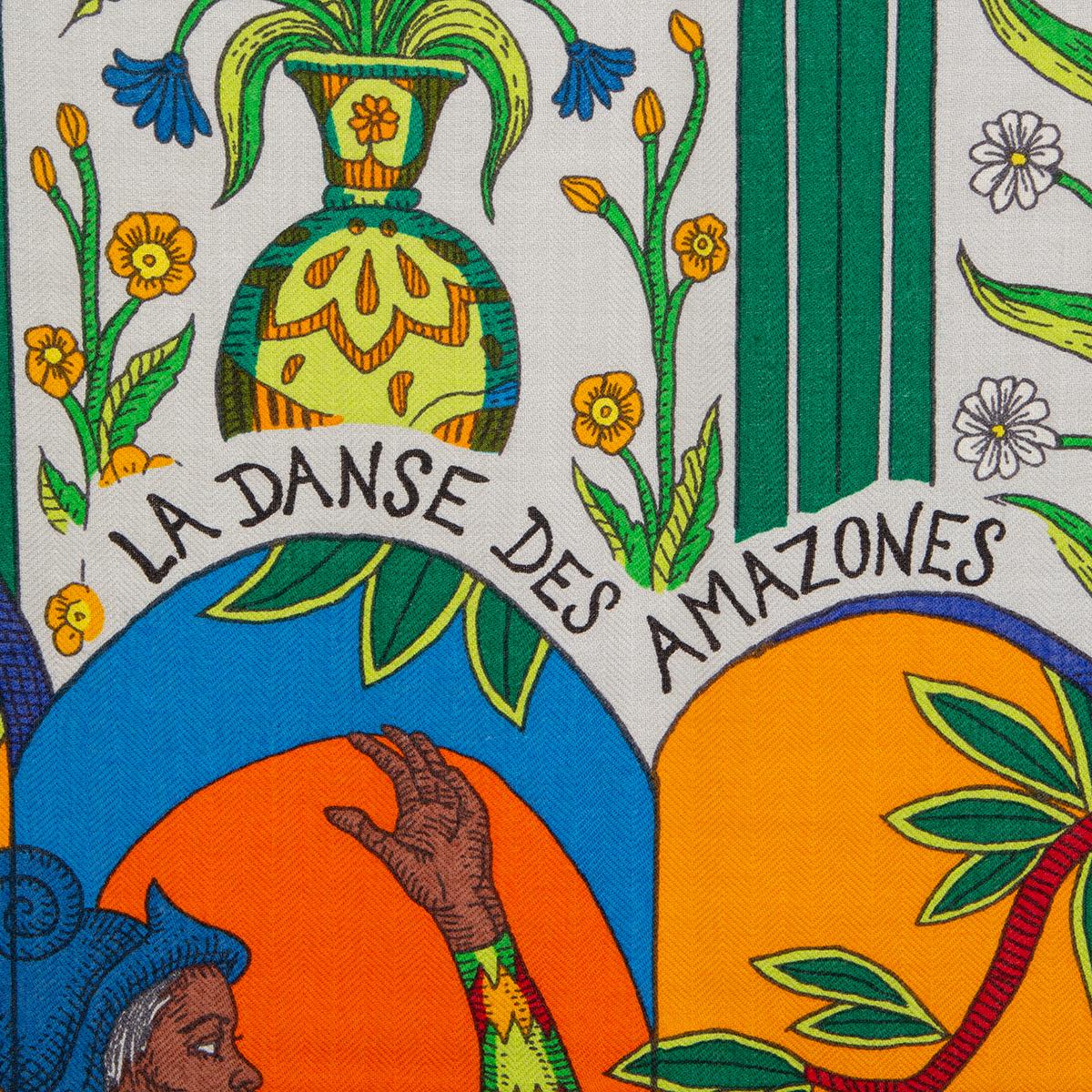 HERMES LA DANSE DES AMAZONES 140 Scarf Bleu Vif Bouton d'Or Multicolore 1