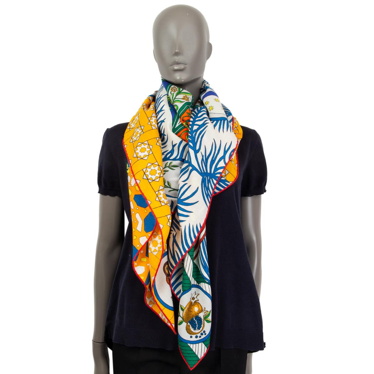 HERMES LA DANSE DES AMAZONES 140 Scarf Bleu Vif Bouton d'Or Multicolore 4