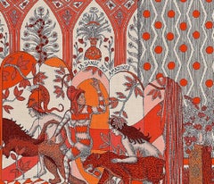 Scialle Hermes La Danse des Amazones 140 Arancione Naturel Corail Cashmere e Seta