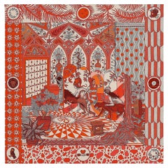 Hermes La Danse des Amazones shawl 140 Orange Naturel Corail Cashmere and Silk