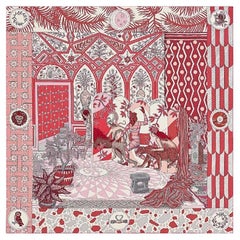 Hermes La Danse des Amazones shawl 140 Vieux Rose Gris Blanc Cashmere Silk