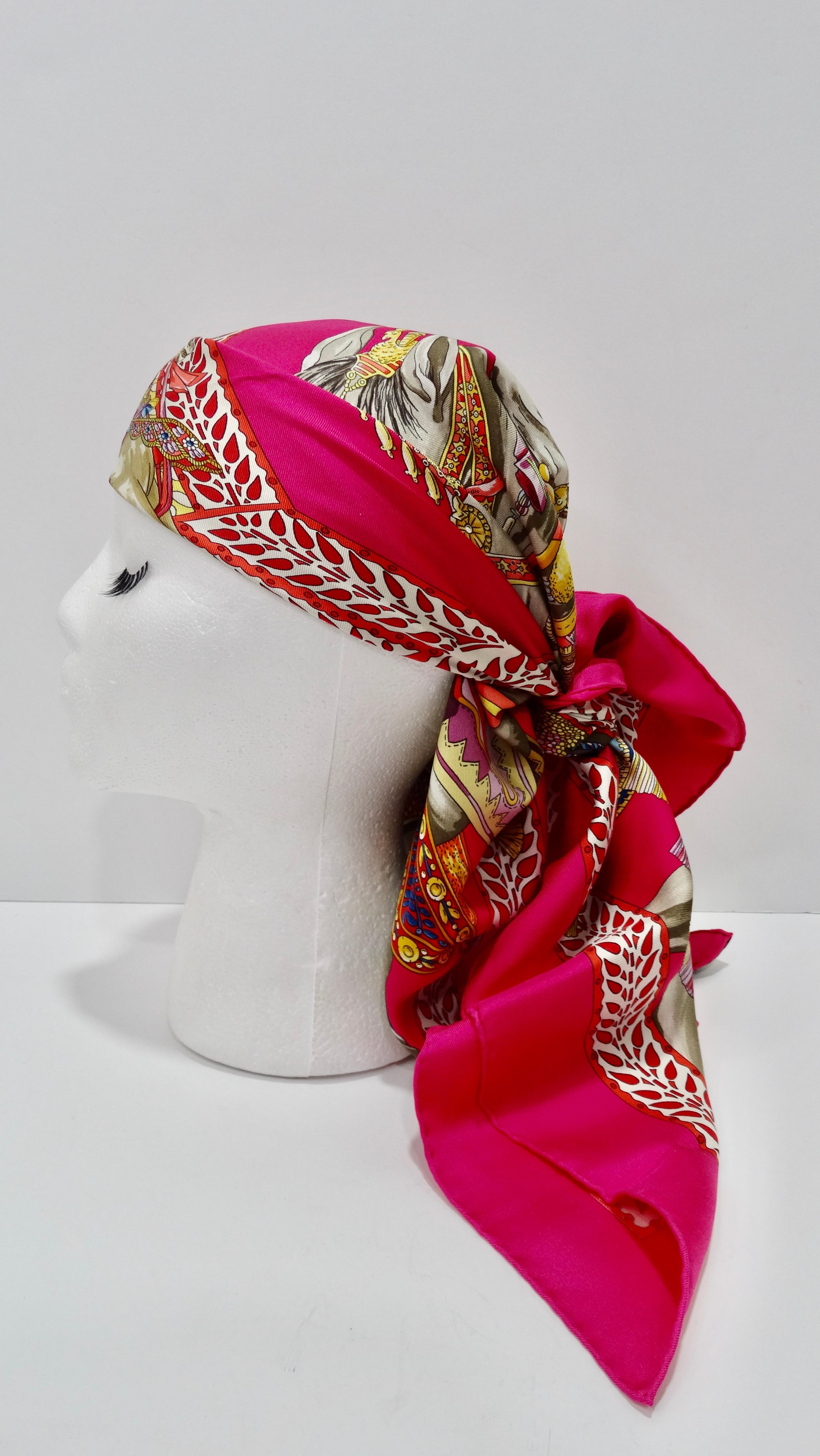 Designed by Annie Faivre in 2008, this striking pink scarf features a detailed motif titled 