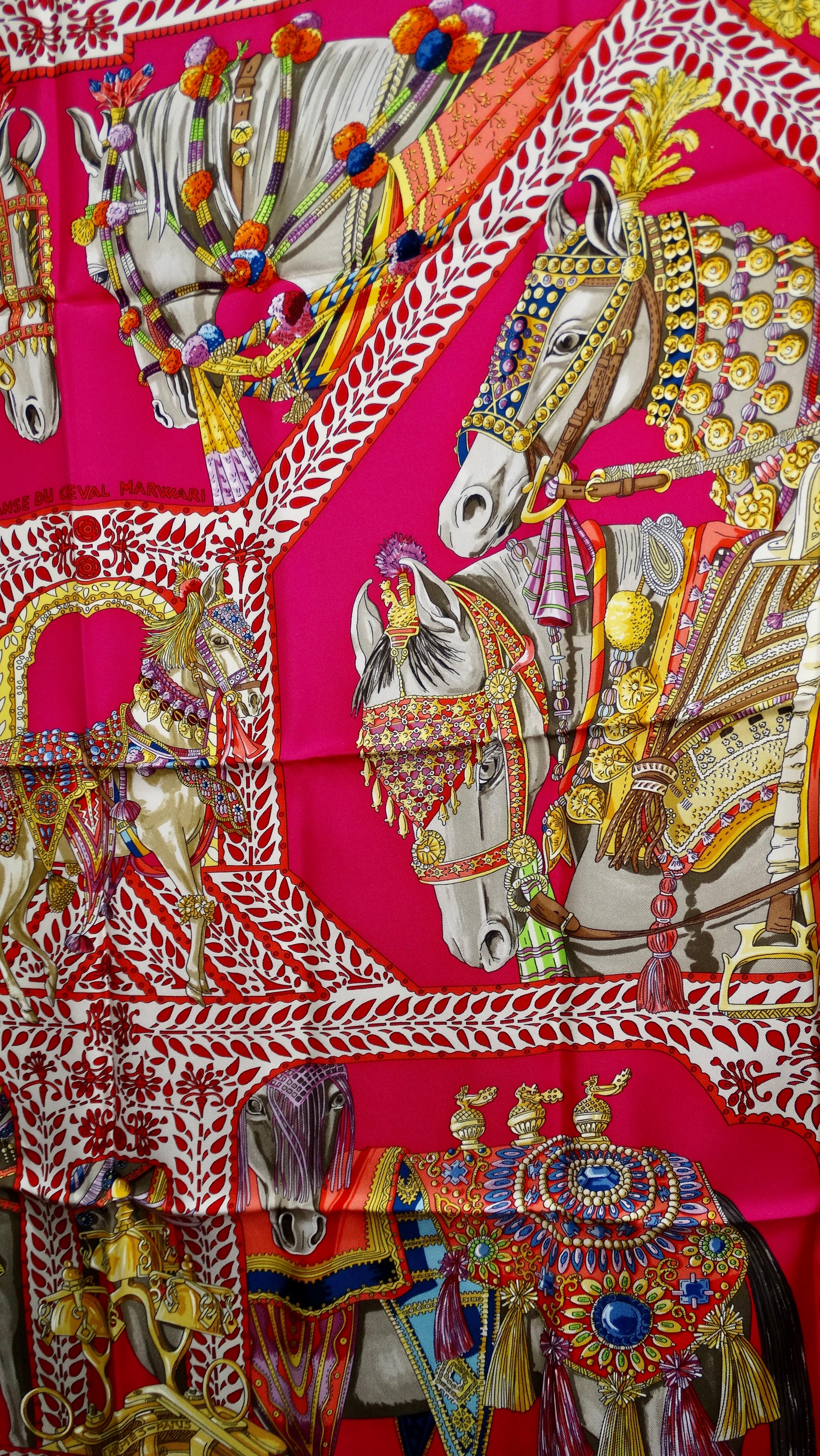 Pink Hermès 'La Danse du Cheval Marwari' Silk Scarf 