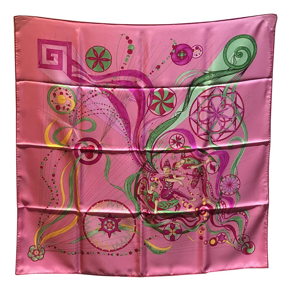 Hermes La Danse du Cosmos Silk Scarf in Pink