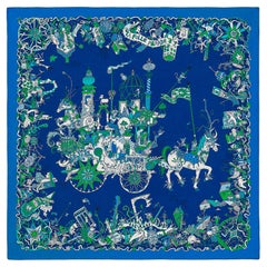Hermes La Folle Parade Scarf 90 Blue Azur Blue Encre