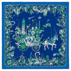 Hermes La Folle Parade Scarf 90 Blue Azur Blue Encre