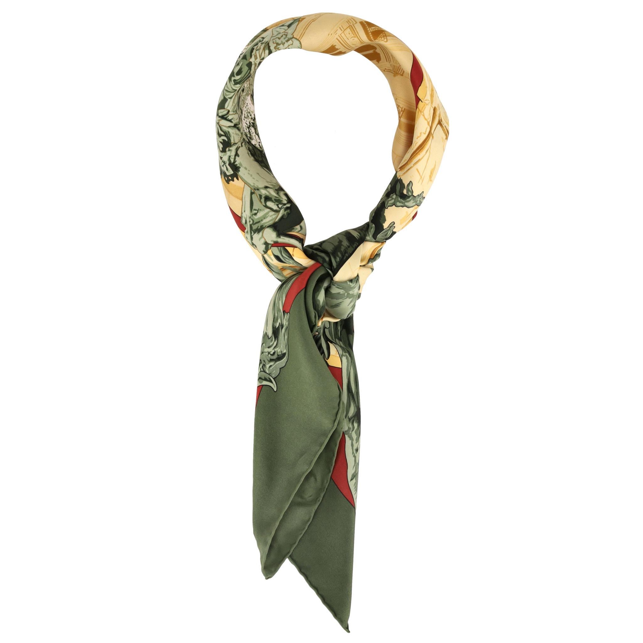 Brown Hermes La Fontaine De Bartholdi Silk Scarf For Sale