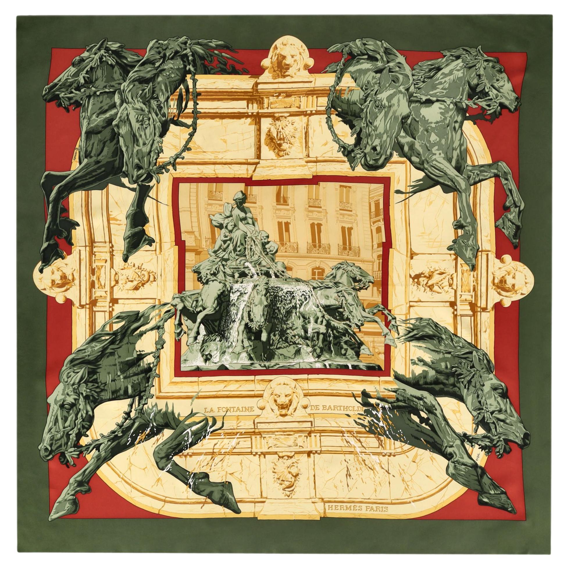 Hermes La Fontaine De Bartholdi Silk Scarf For Sale