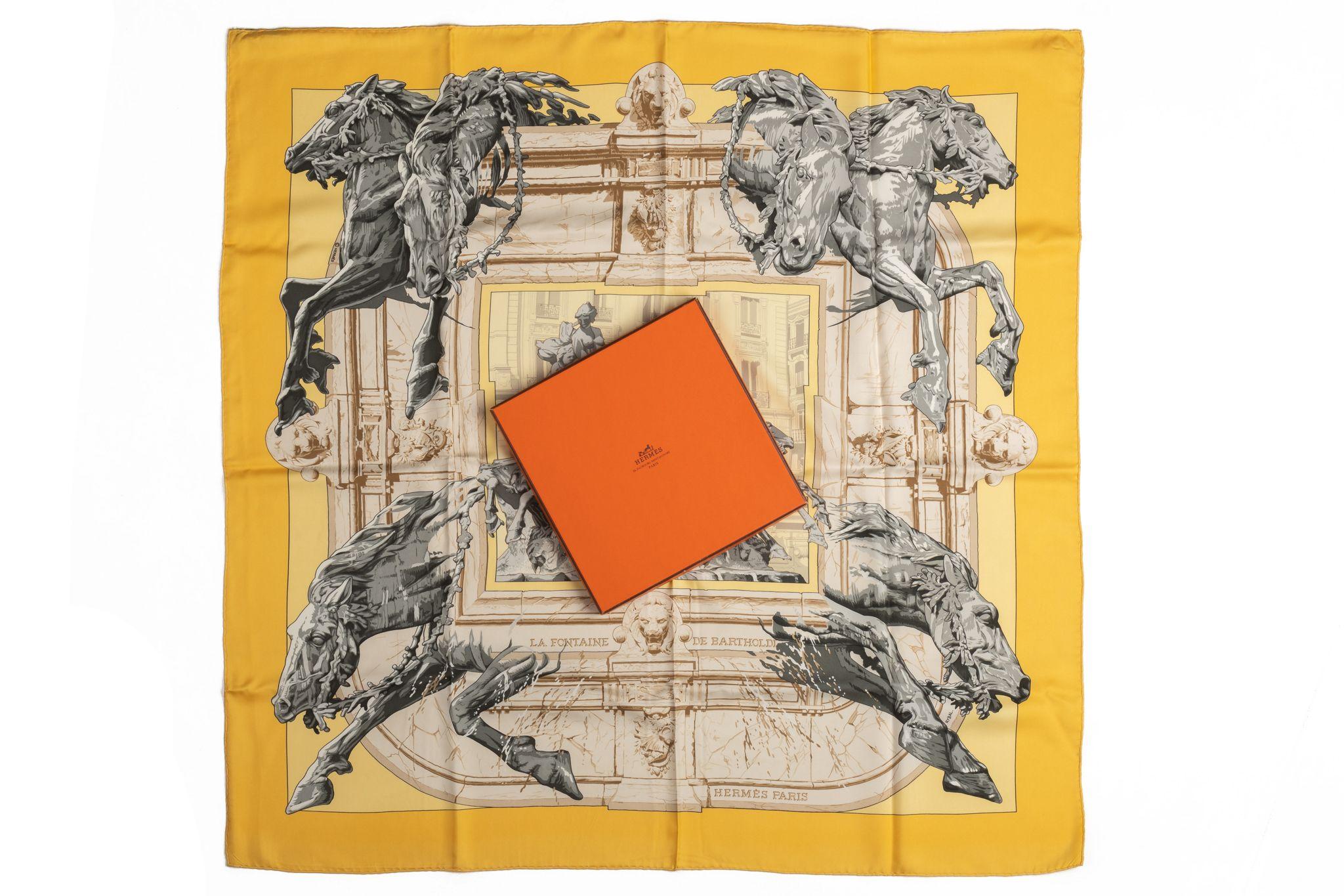 Hermès La Fontaine Silk Scarf With Box In Excellent Condition For Sale In West Hollywood, CA