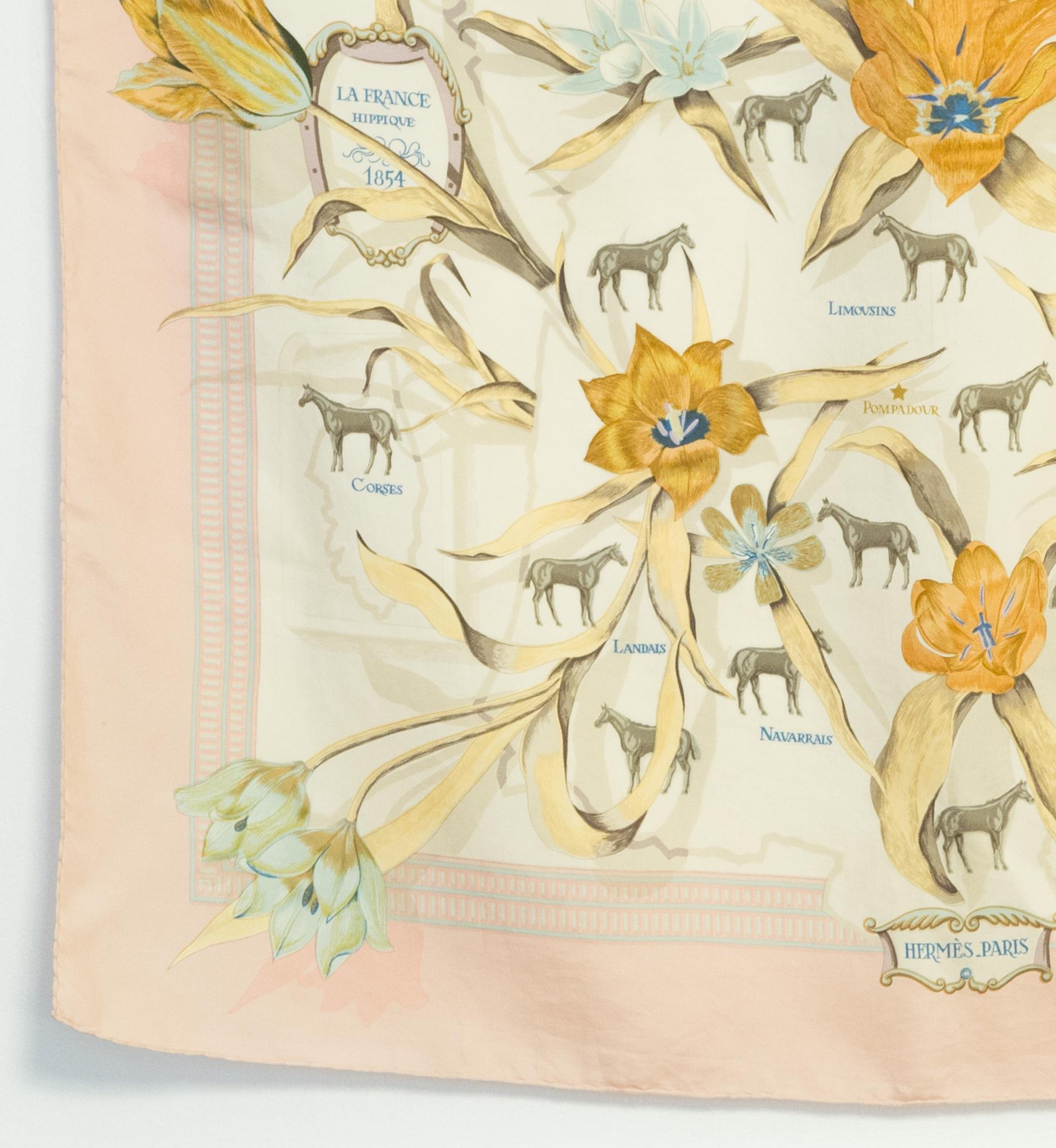 Hermes La France hippique by L. Szechenzyil Silk Scarf In Good Condition For Sale In Paris, FR