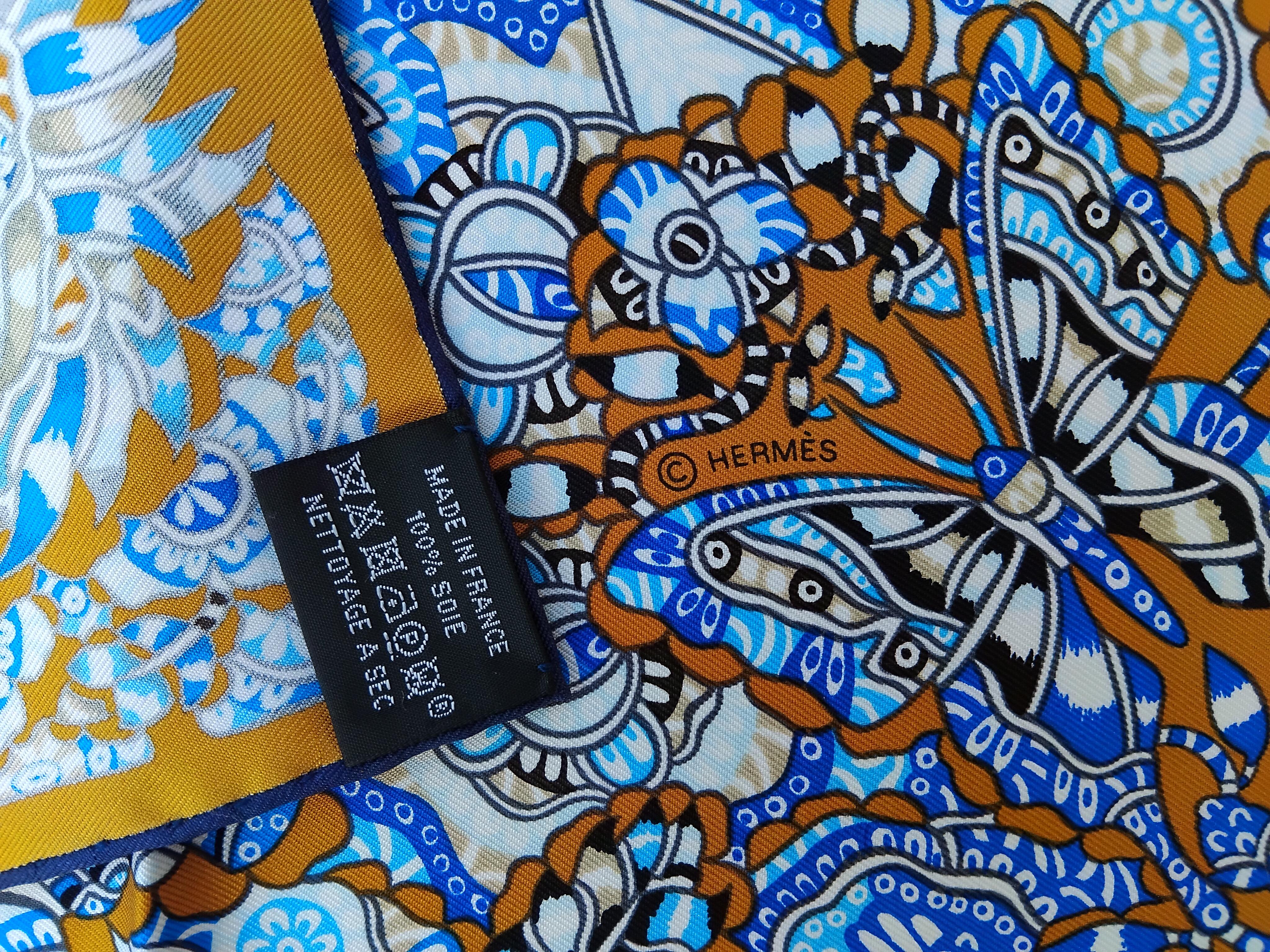 Hermès La Legende de La Foret Emeline Piot Silk Scarf Gold Blue 35' 12