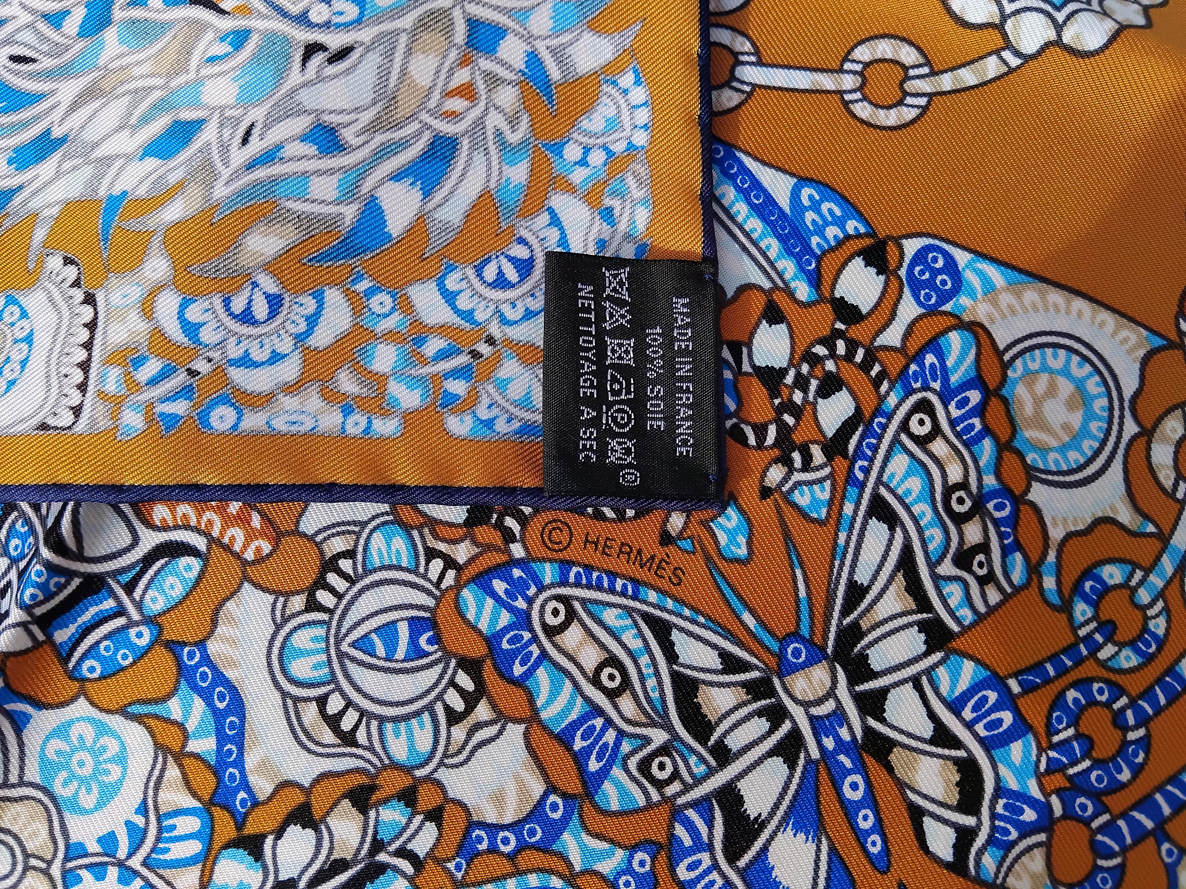 Hermès La Legende de La Foret Emeline Piot Silk Scarf Gold Blue 35' 5