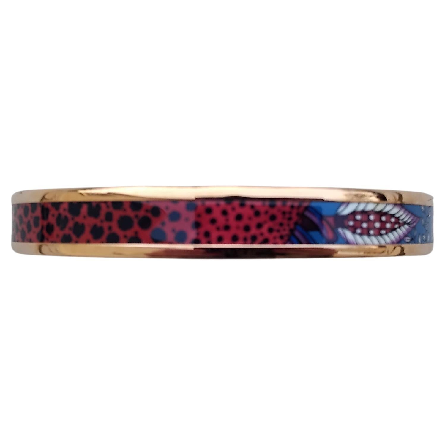 Hermès La Marche de Savana Enamel Bracelet Narrow RGHW Size 65 For Sale 1