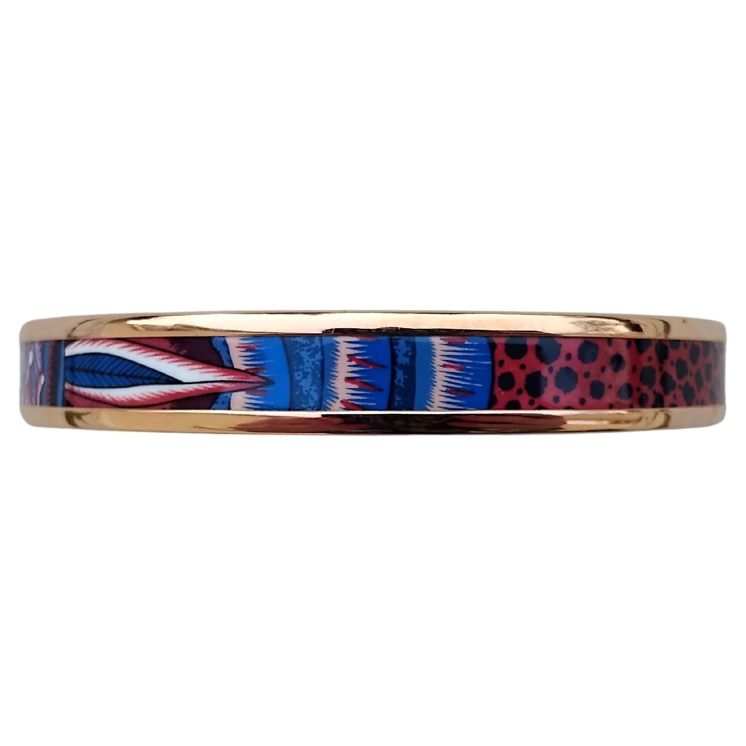 Hermès La Marche de Savana Enamel Bracelet Narrow RGHW Size 65 For Sale 2