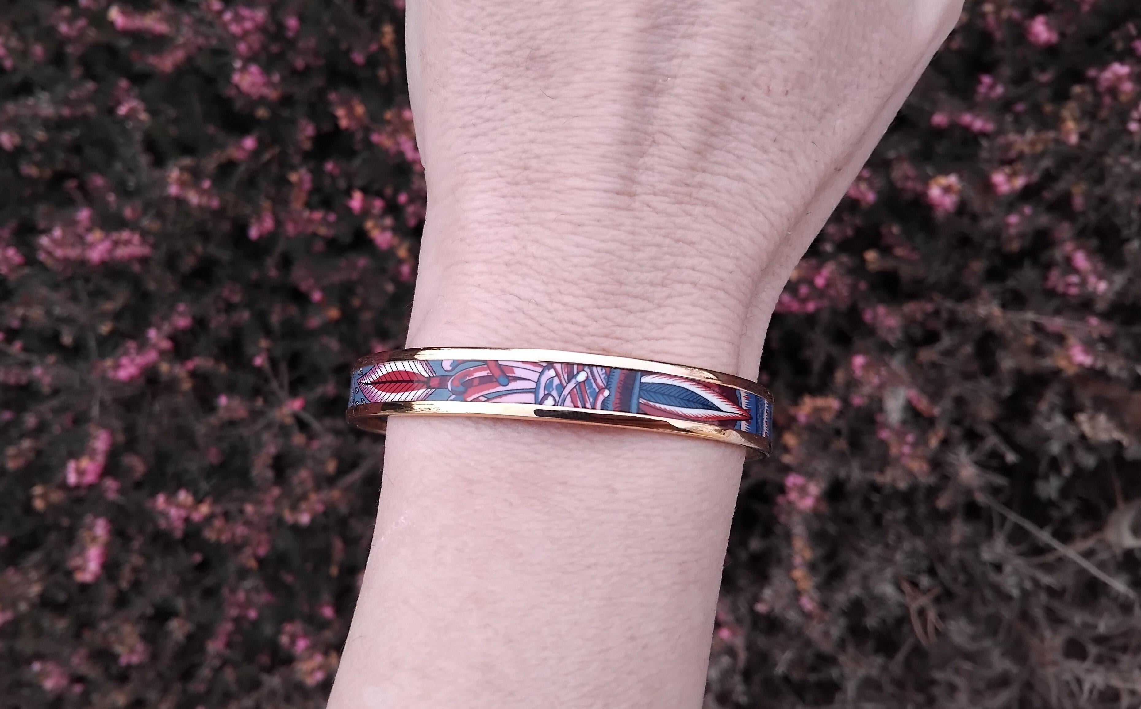 Hermès La Marche de Savana Enamel Bracelet Narrow RGHW Size 65 For Sale 6