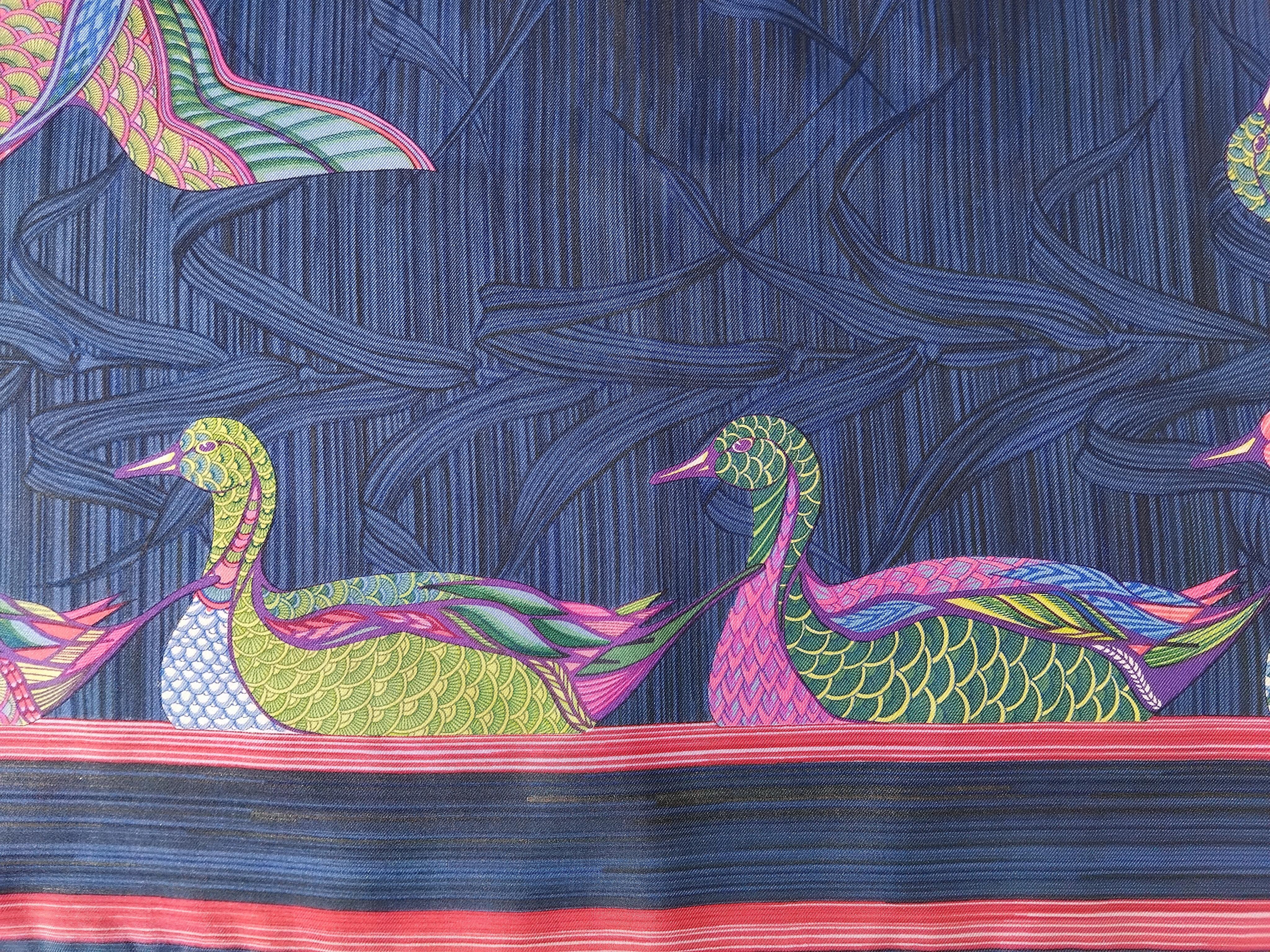 Hermès La Mare aux Canards Pañuelo de seda Pato Christiane Vauzelles 90 cm en venta 7