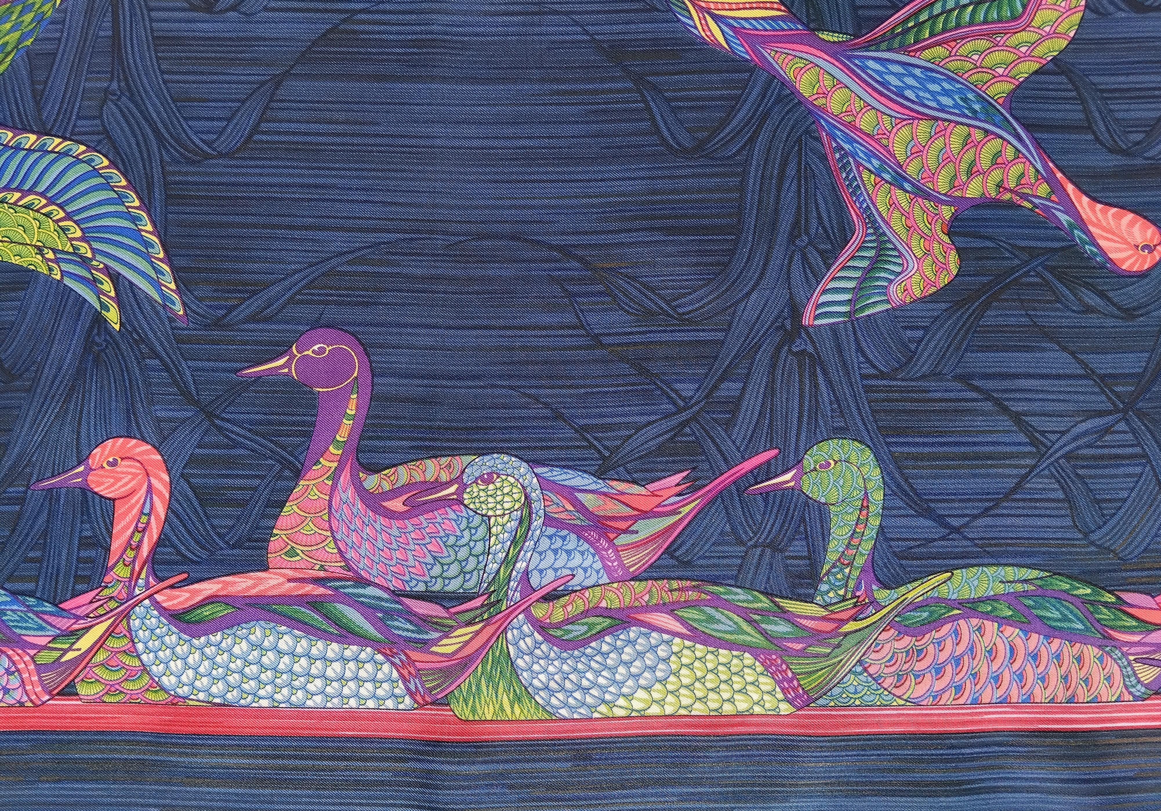 Hermès La Mare aux Canards Pañuelo de seda Pato Christiane Vauzelles 90 cm en venta 10