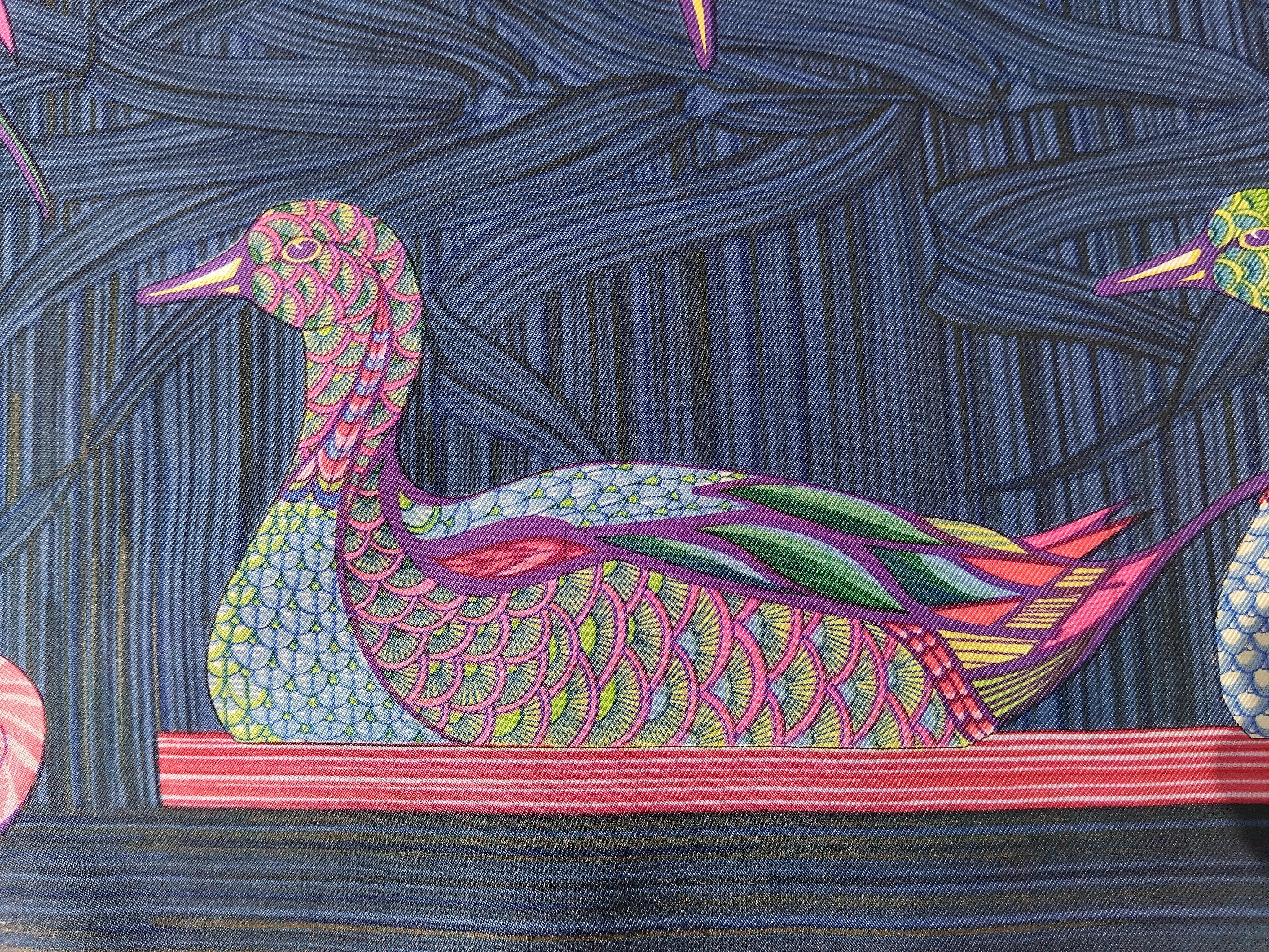 Hermès La Mare aux Canards Pañuelo de seda Pato Christiane Vauzelles 90 cm en venta 11
