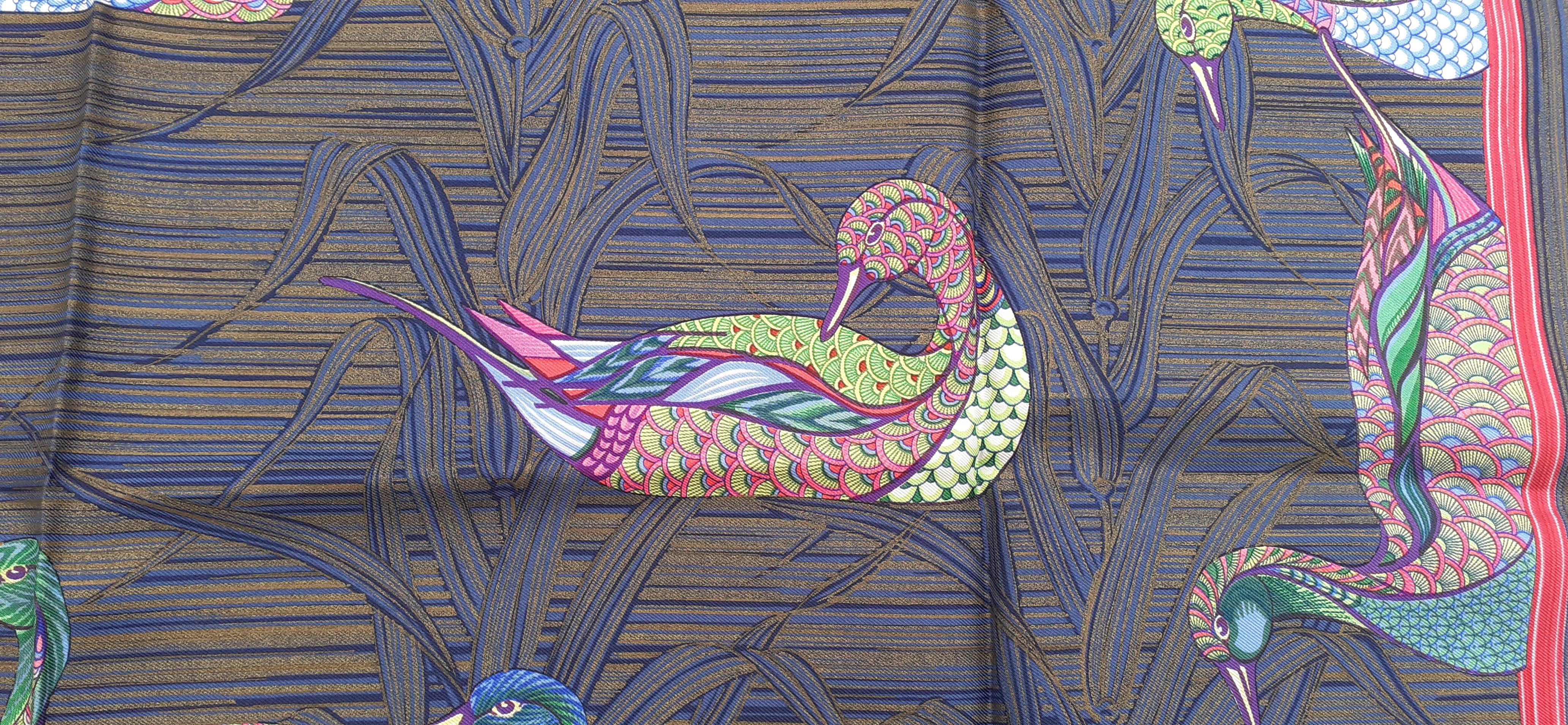 Gray Hermès La Mare aux Canards Silk Scarf Duck Christiane Vauzelles 90 cm For Sale