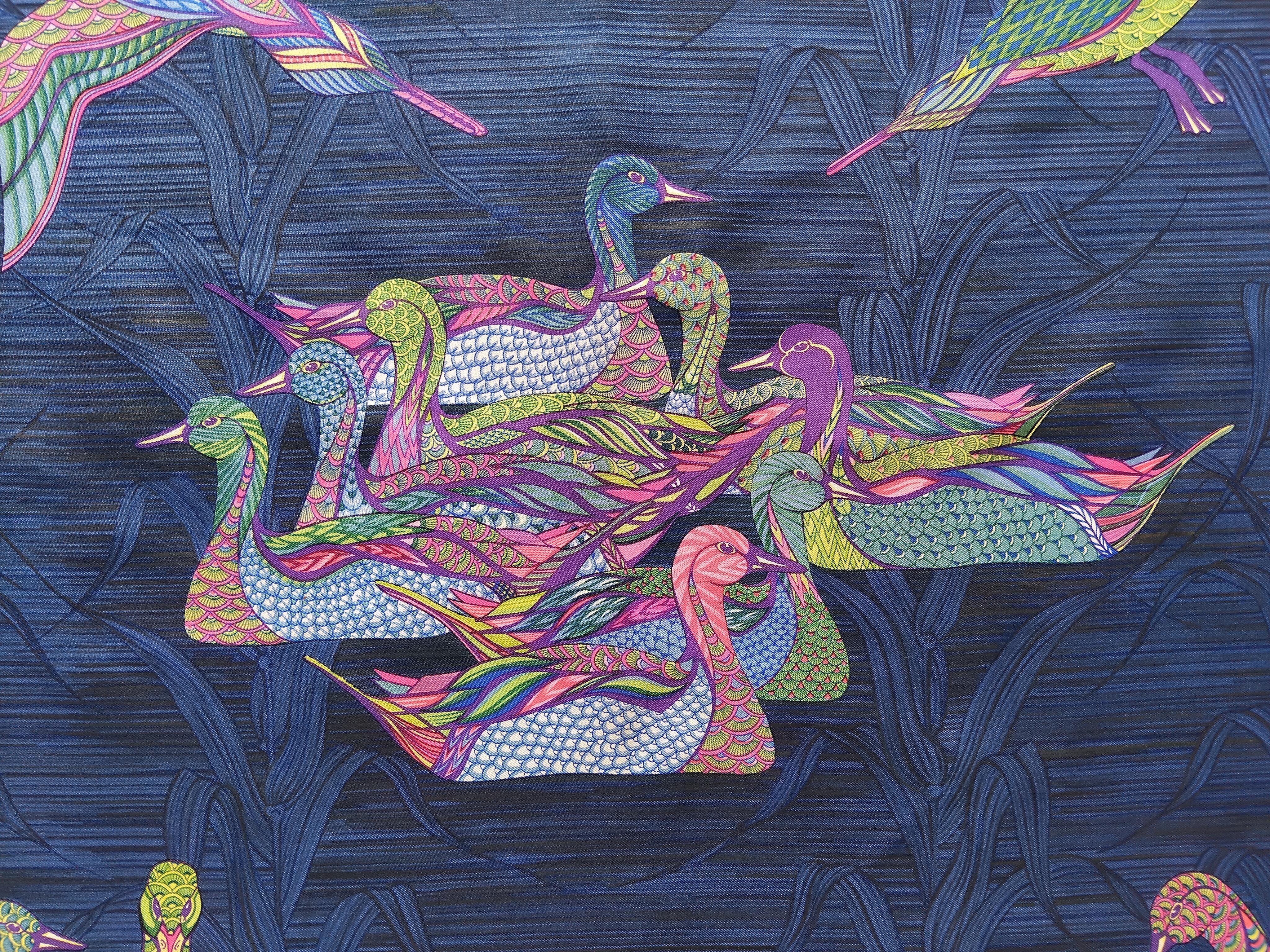 Hermès La Mare aux Canards Pañuelo de seda Pato Christiane Vauzelles 90 cm en venta 2