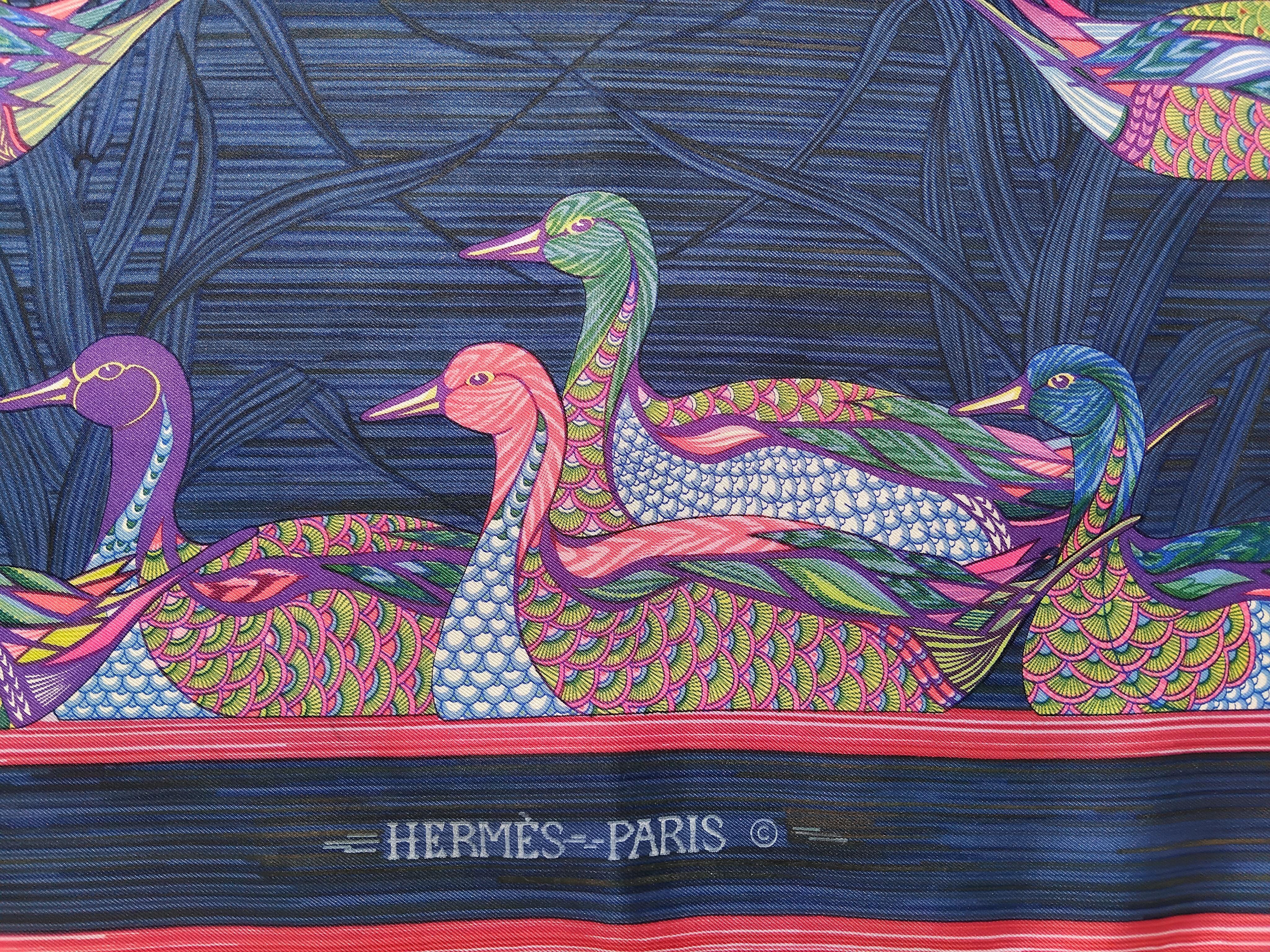 Hermès La Mare aux Canards Pañuelo de seda Pato Christiane Vauzelles 90 cm en venta 3