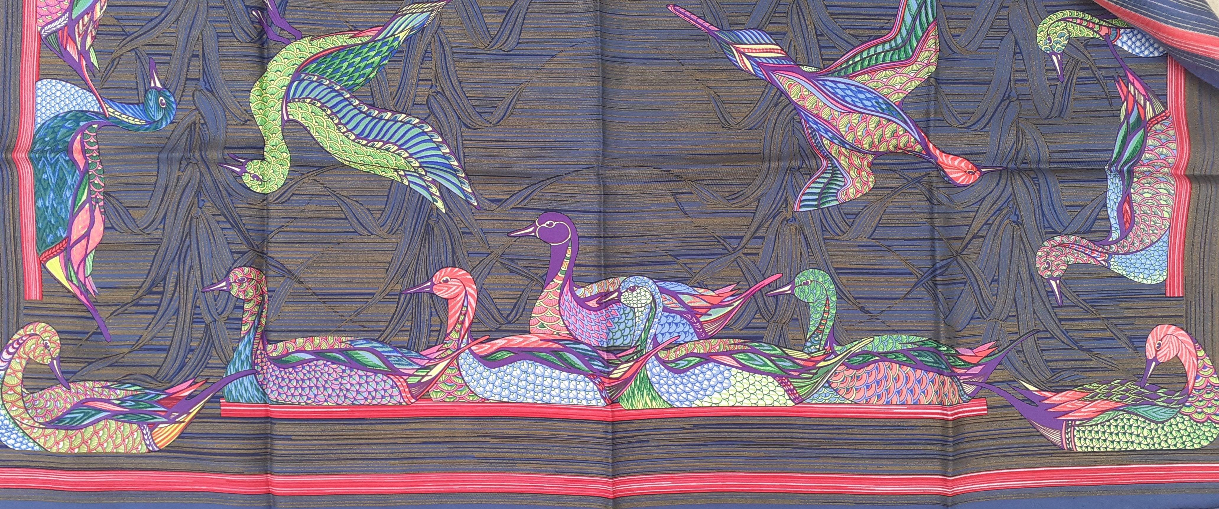 Hermès La Mare aux Canards Silk Scarf Duck Christiane Vauzelles 90 cm For Sale 5