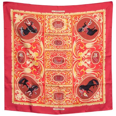 HERMES red VOLTES ET PIROUETTES 140 Scarf cashmere Rouge Creme Beige ...