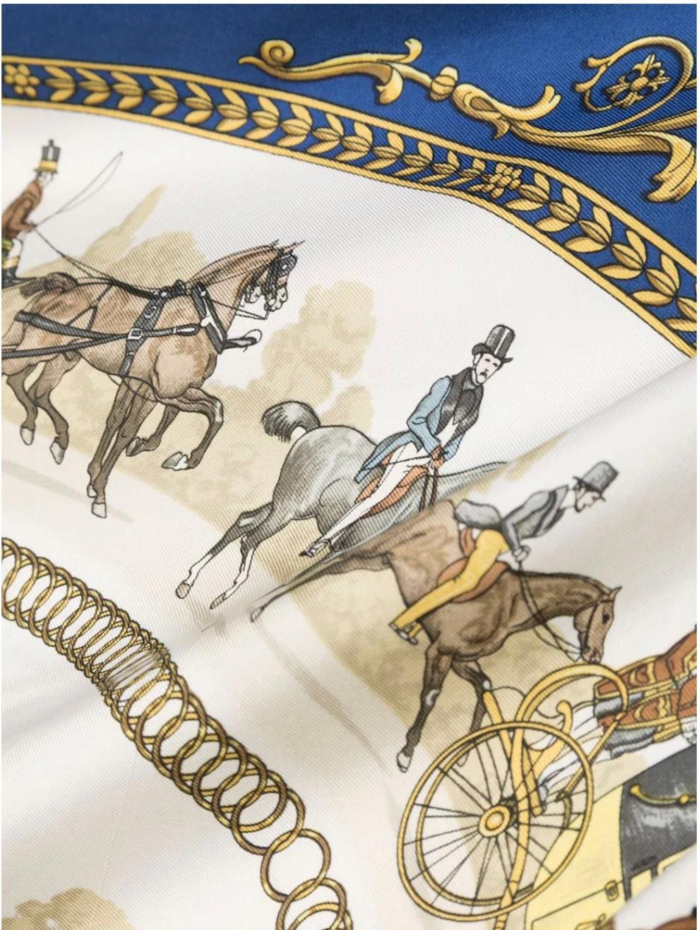 Gray Hermes La Promenade de Longchamps by P Ledoux Silk Scarf