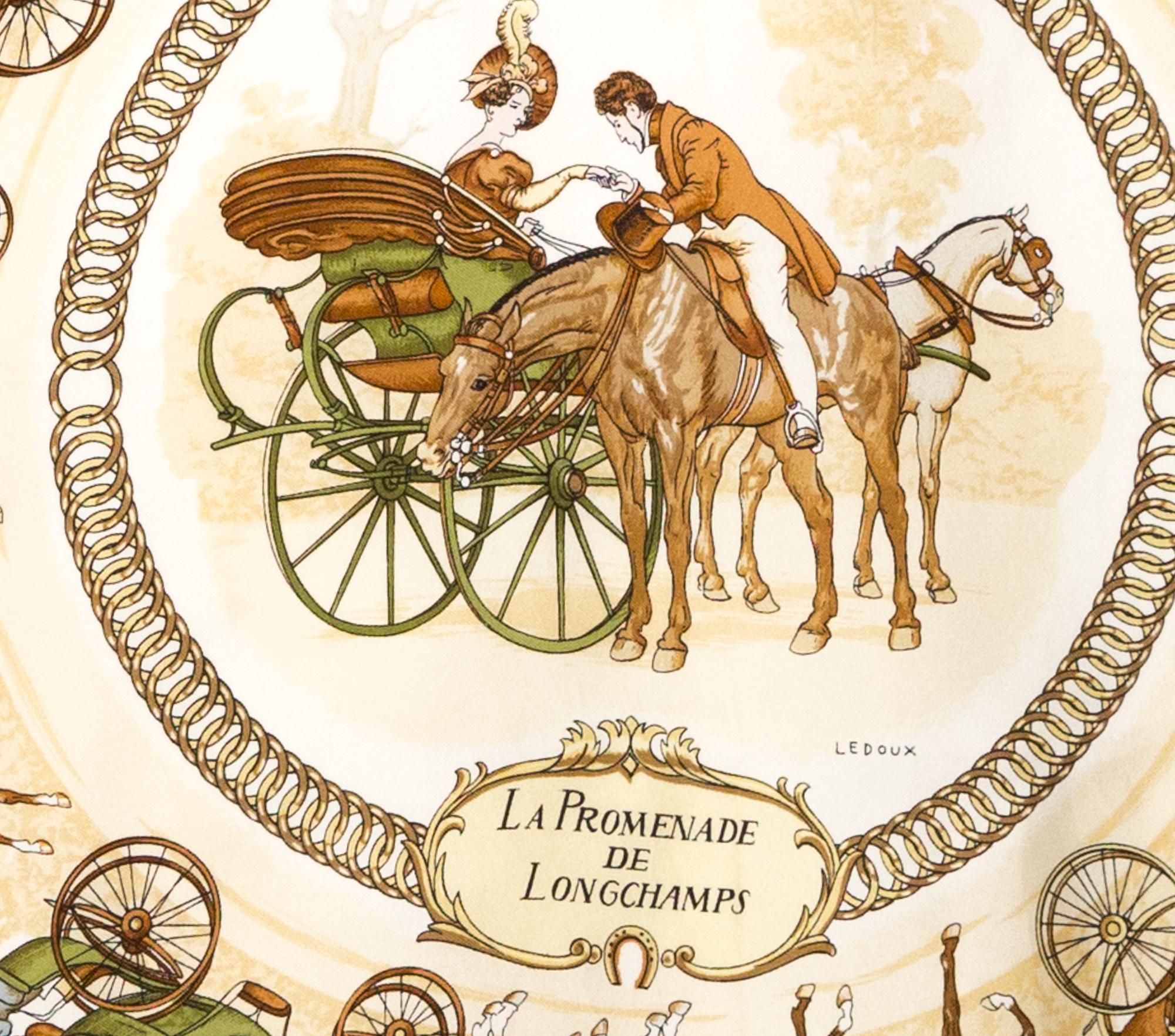 Hermes La Promenade de Longchamps by P Ledoux Silk Scarf For Sale 1
