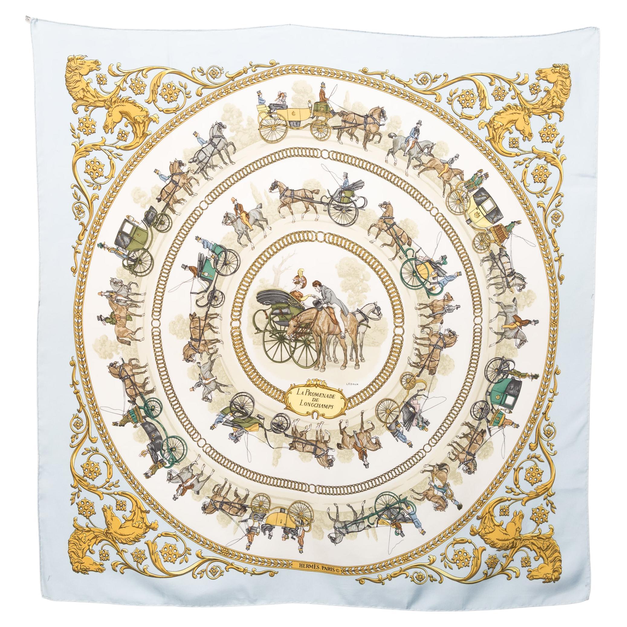 Hermes La Promenade de Longchamps by P Ledoux Silk Scarf For Sale
