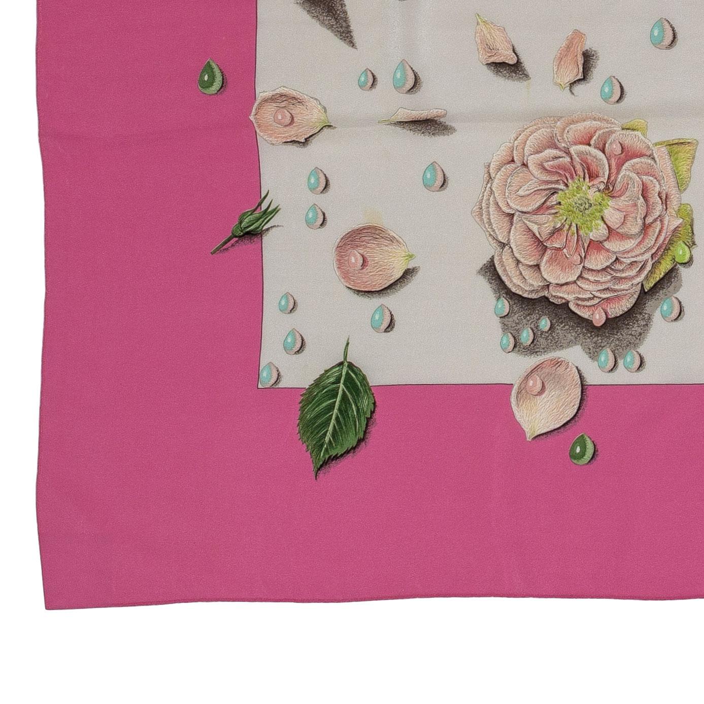 Hermes La Rosee - Scialle di seta 140 - Crepe di seta - Rosa - MWOCT - Raro! in vendita 6