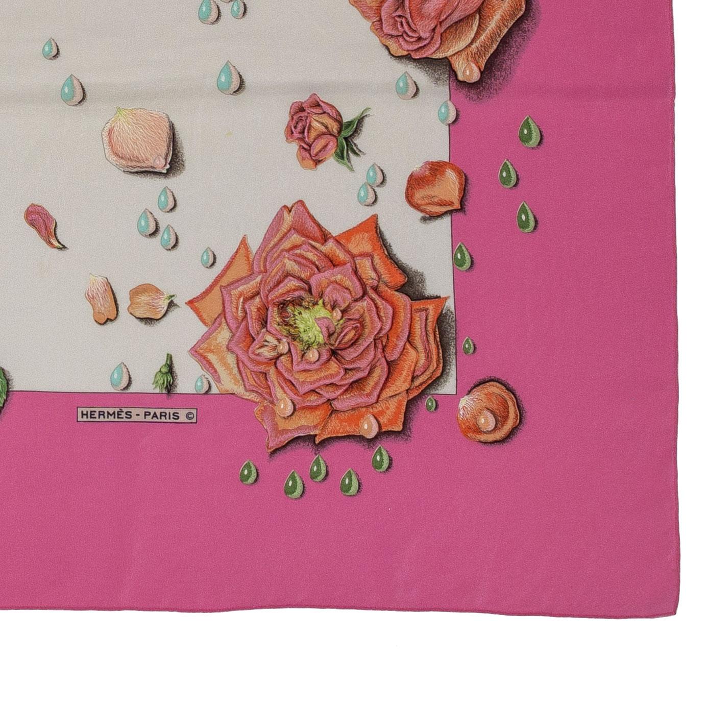 Hermes La Rosee - Scialle di seta 140 - Crepe di seta - Rosa - MWOCT - Raro! in vendita 8