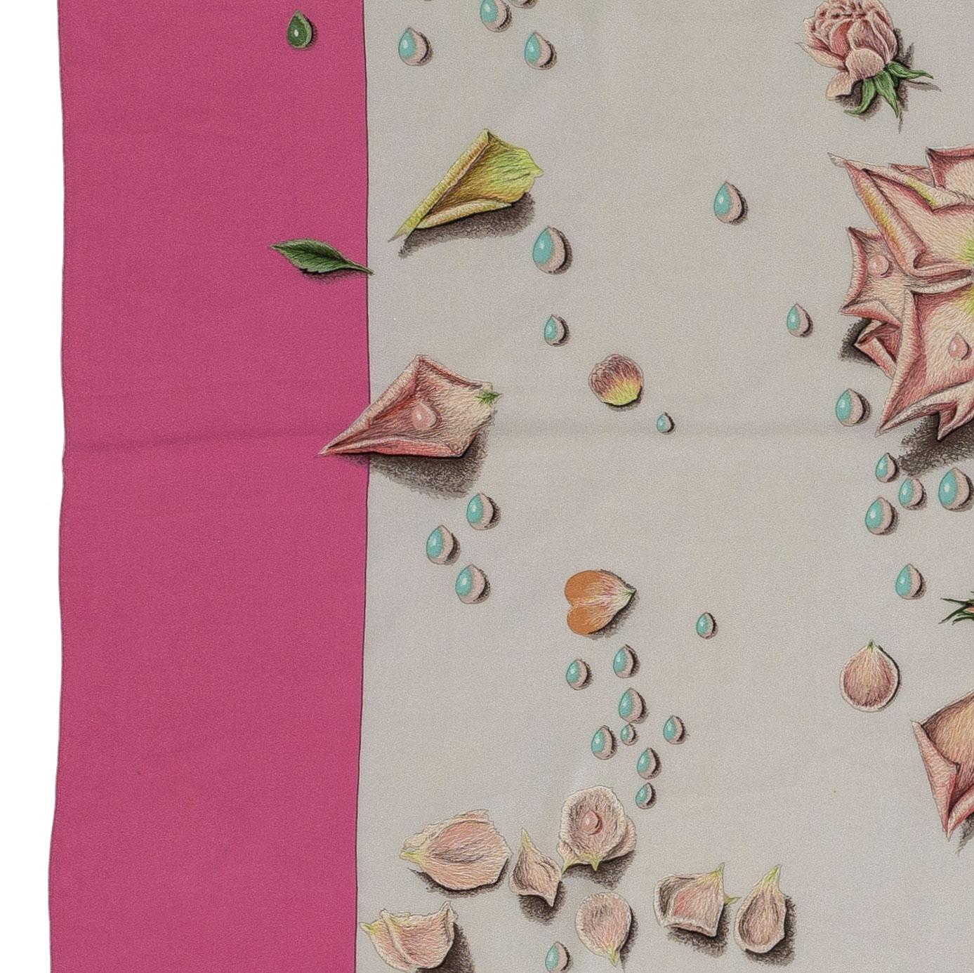 Hermes La Rosee - Scialle di seta 140 - Crepe di seta - Rosa - MWOCT - Raro! in vendita 3