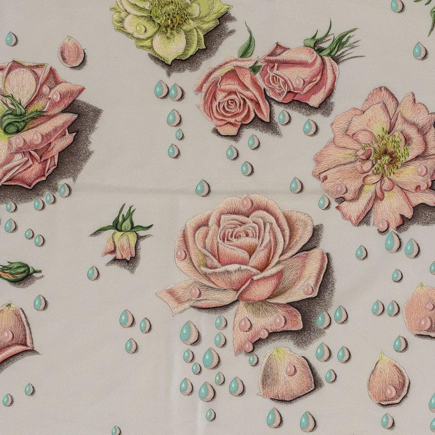 Hermes La Rosee - Scialle di seta 140 - Crepe di seta - Rosa - MWOCT - Raro! in vendita 4