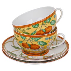 Hermes La Siesta Breakfast Cup and Saucer Porcelain Set of 2 New w/Box