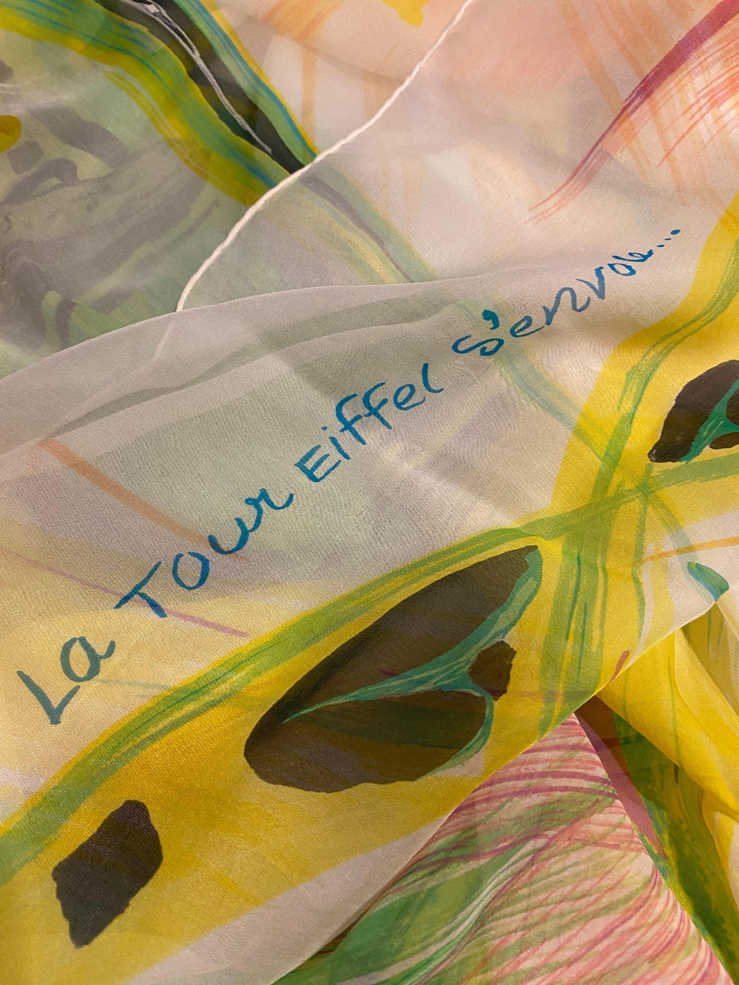 Hermes La Tour Eiffel S'envole Chiffon Silk Shawl 135cm in vendita 3