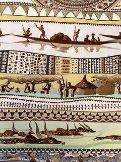 Hermès La vie du Fleuve Orange Silk Scarf