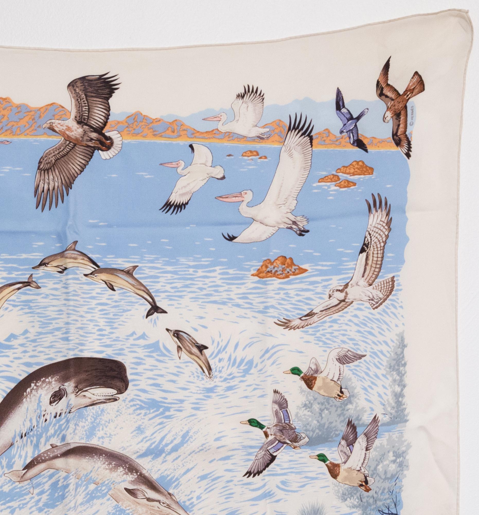 Gray Hermes La Vie Precieuse de la Méditerranée Silk Scarf
