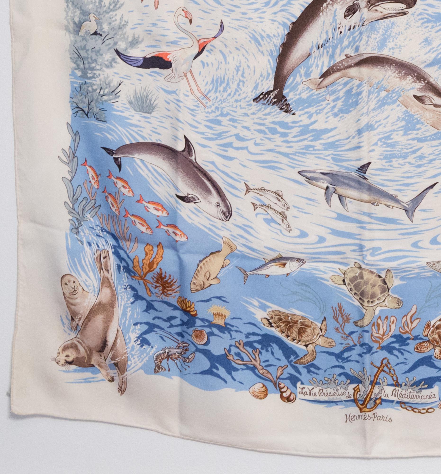 Hermes La Vie Precieuse de la Méditerranée Silk Scarf In Good Condition In Paris, FR
