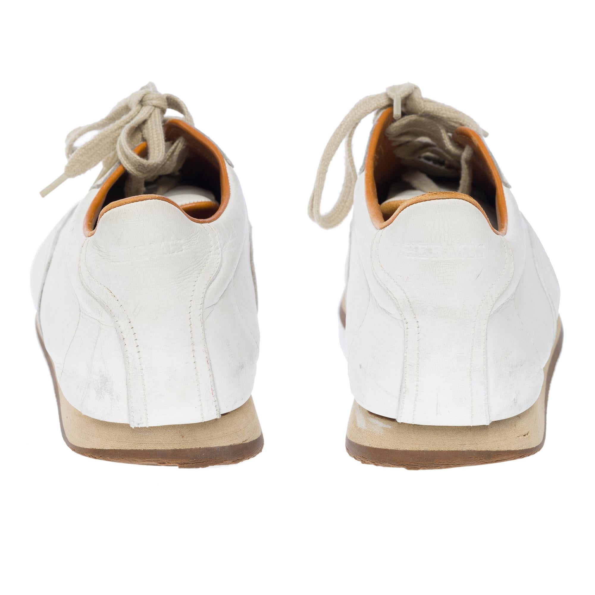 Hermès Lace-Up Sneakers in white calfskin leather For Sale 3